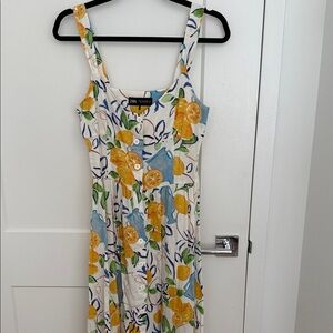 Zara White Sundress with Yellow Lemon & Blue Leaf Print